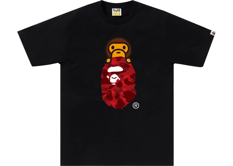 A BATHING APE BABY MILO ON APE HEAD- BLACK X RED