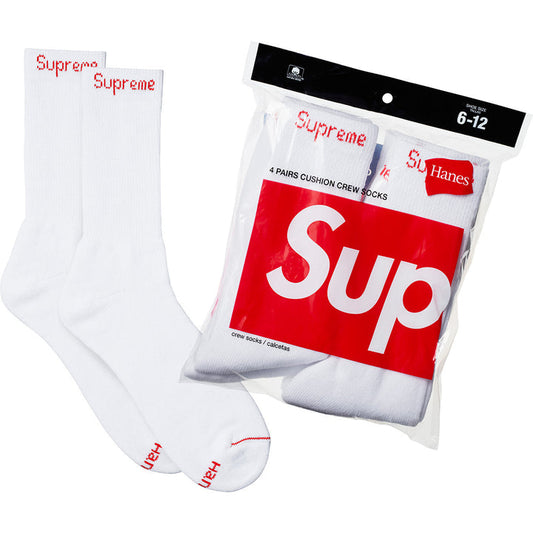 Supreme Hanes Crew Socks (4 Pack) White